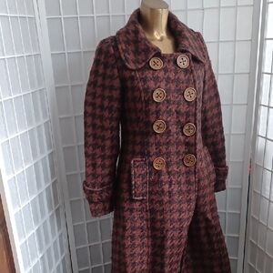 Stylish Brown Houndstooth Women's Coat